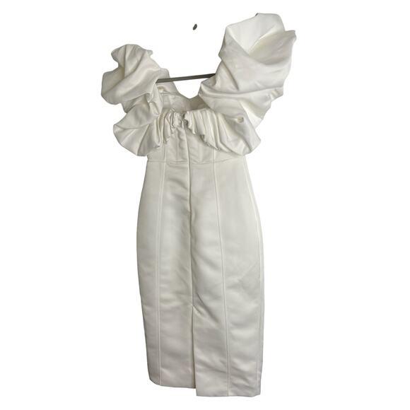 Line and Dot Samara Midi Dress Off Shoulder Puff Formal Bachelorette Bridal XS - Picture 8 of 12